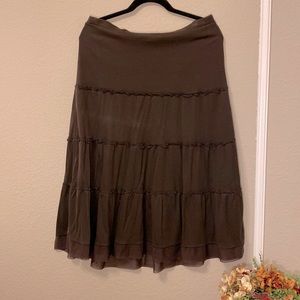Brown tiered midi skirt